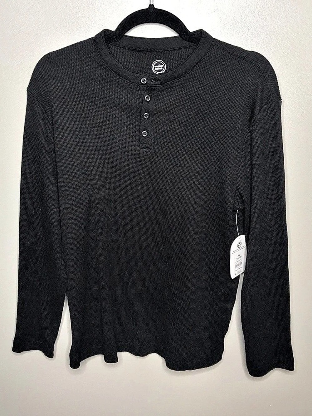wonder nation Boys Henley Thermal Top Long Sleeve Black XL
